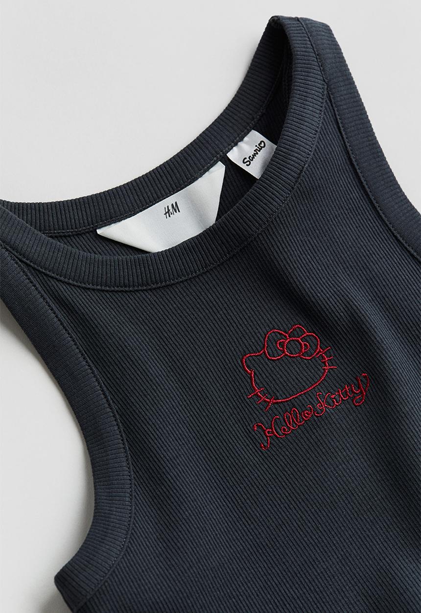 H&M - Ribbed vest top - dark grey & hello kitty