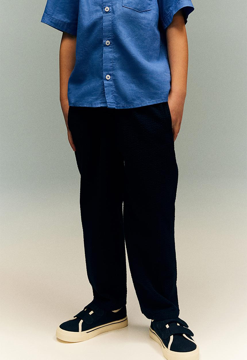 H&M - Seersucker joggers - navy blue