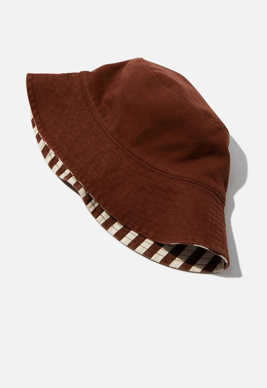 Rubi - Reversible bianca bucket hat - choc stripe