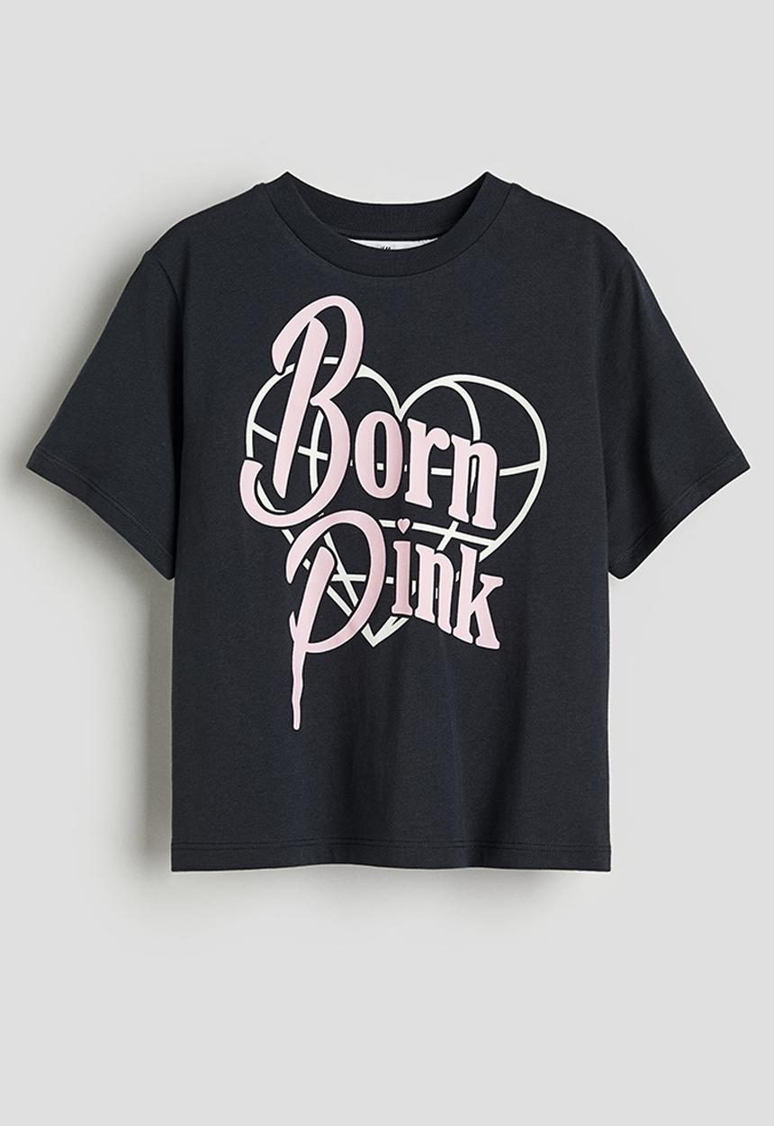 H&M - Printed T-shirt - dark grey born pink