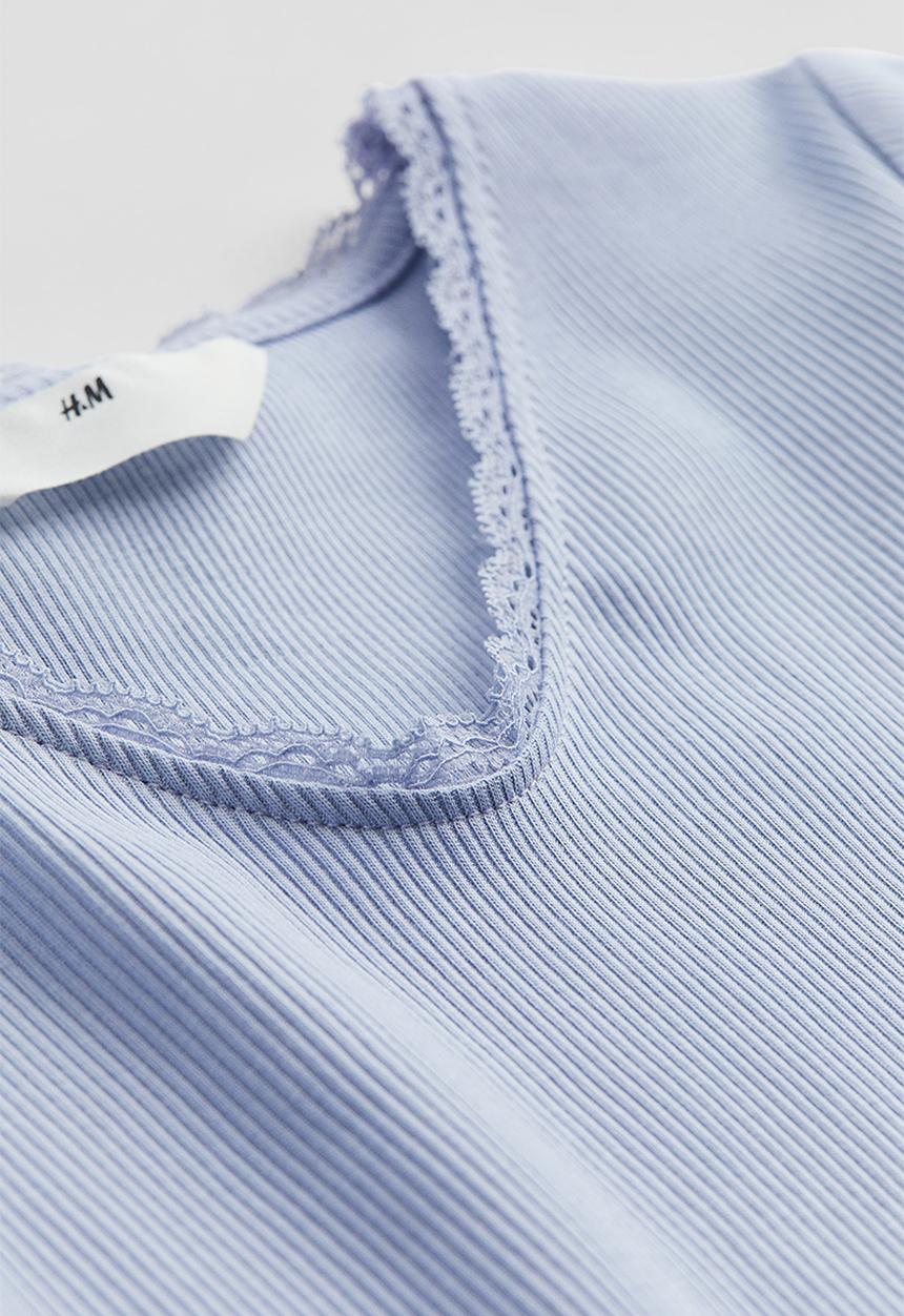 H&M - Lace-trimmed cotton top - light blue