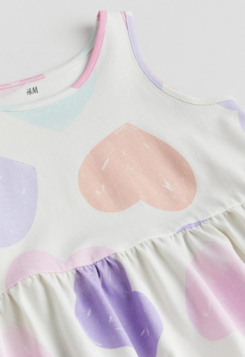H&M - Patterned cotton dress - white & hearts