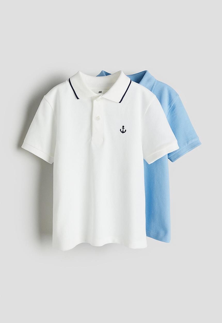 H&M - 2-pack polo shirts - white/light blue