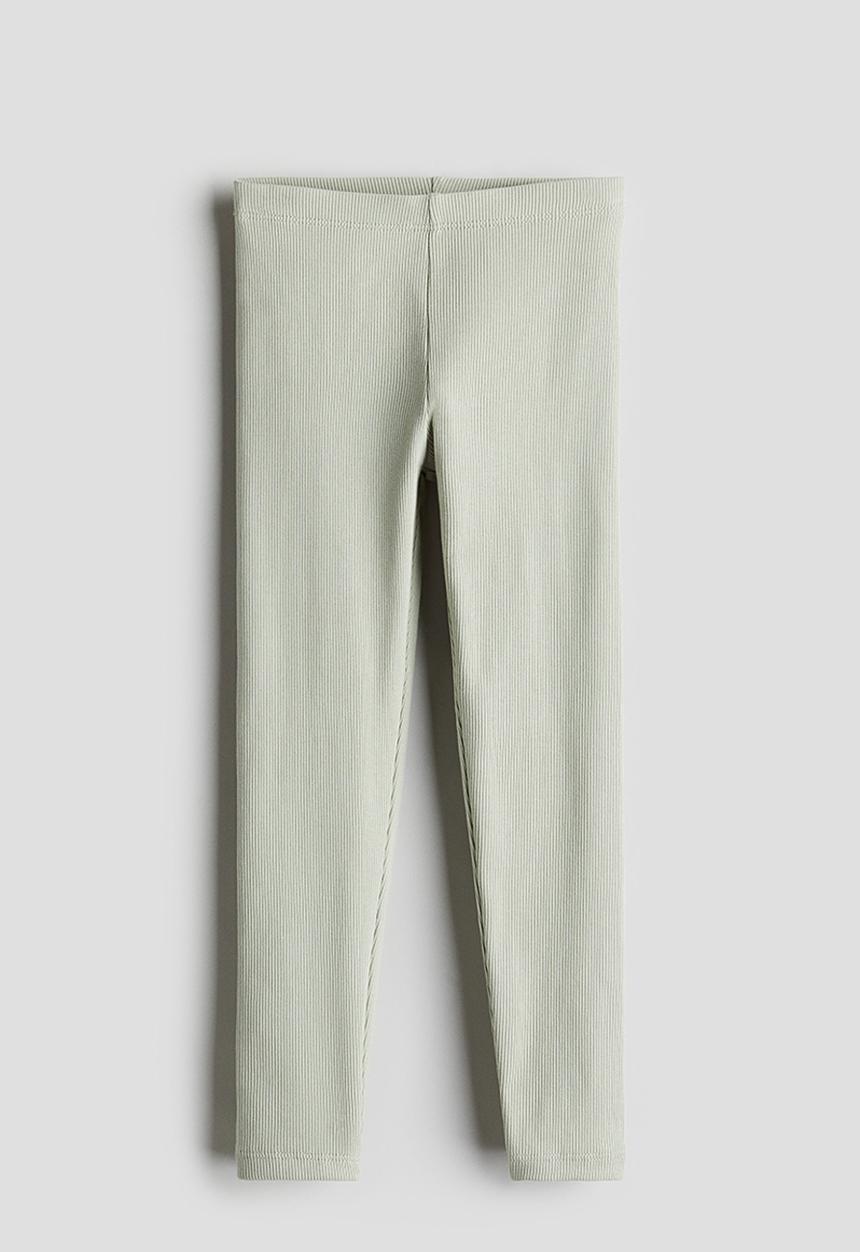 H&M - Ribbed jersey leggings - light dusty green