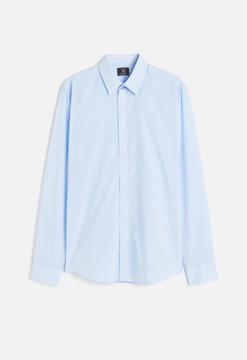 H&M - Slim fit easy-iron shirt - light blue checked 