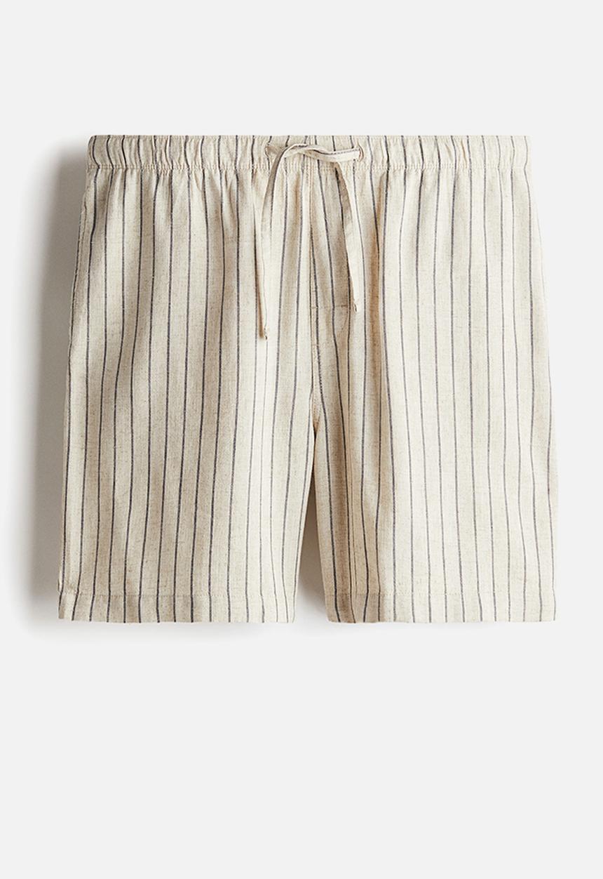 H&M - Pyjama shirt and shorts - beige & dark grey striped