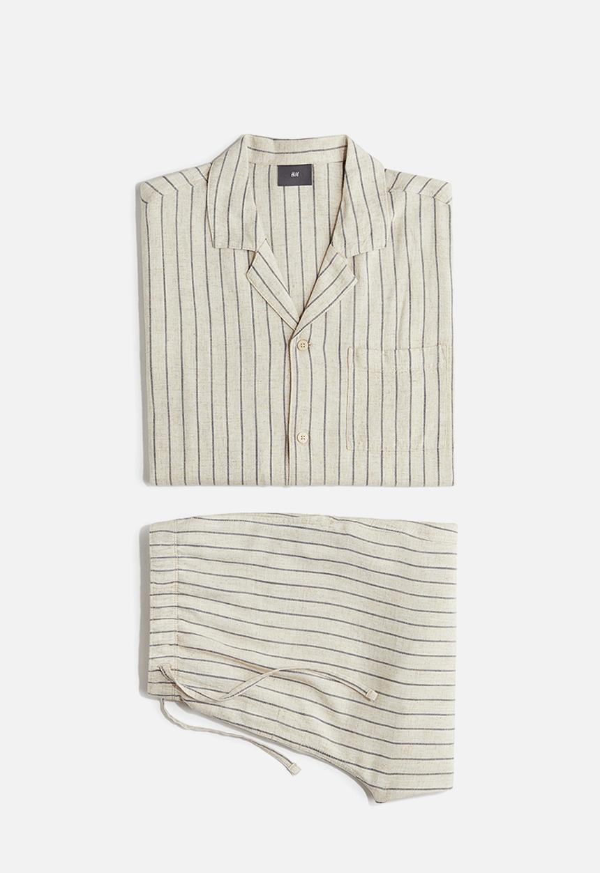 H&M - Pyjama shirt and shorts - beige & dark grey striped