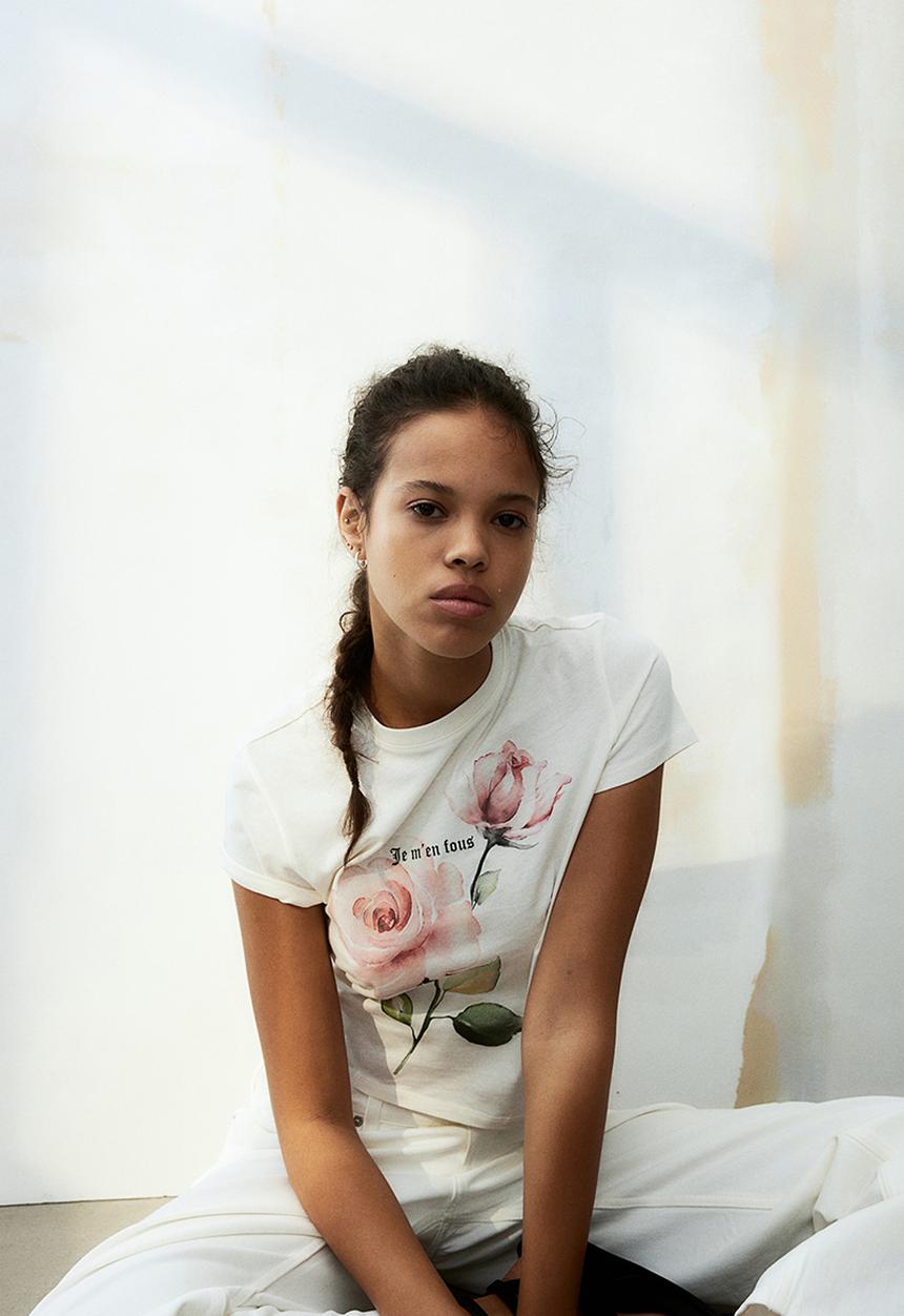 H&M - Printed T-shirt - cream/roses