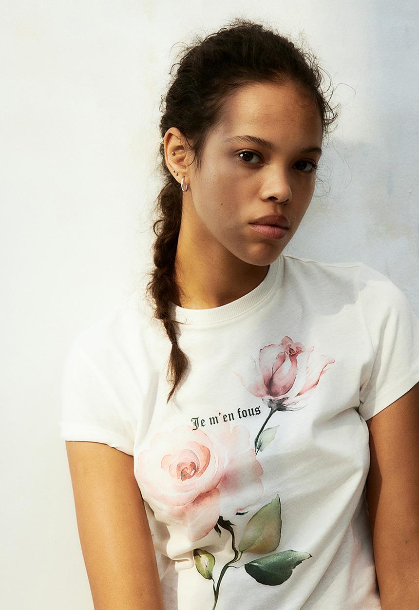 H&M - Printed T-shirt - cream/roses