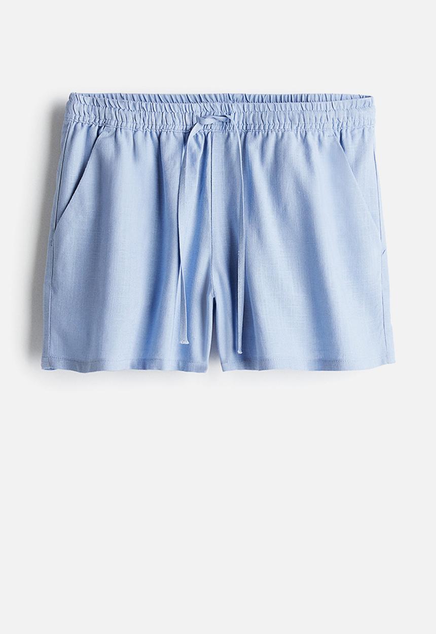 H&M - Linen-blend pull-on shorts - light blue