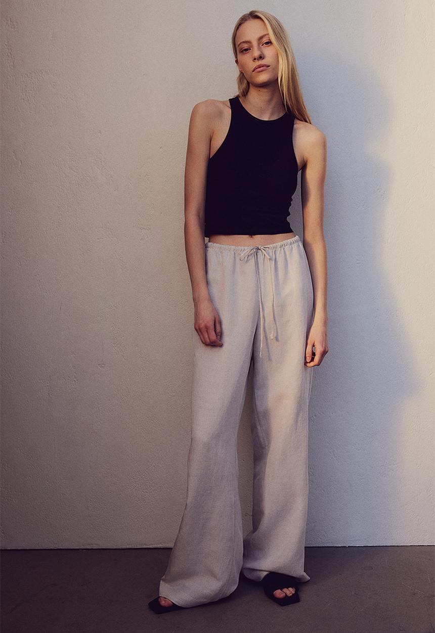H&M - Linen-blend trousers - light beige