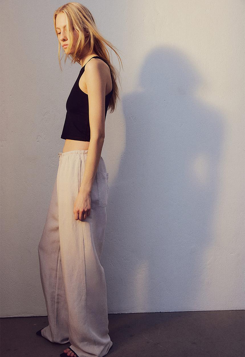 H&M - Linen-blend trousers - light beige