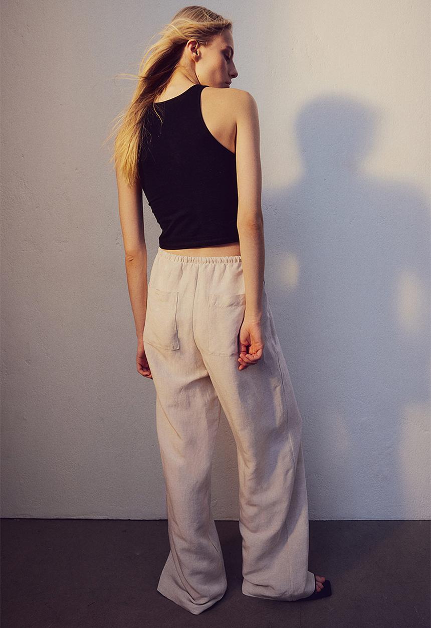H&M - Linen-blend trousers - light beige