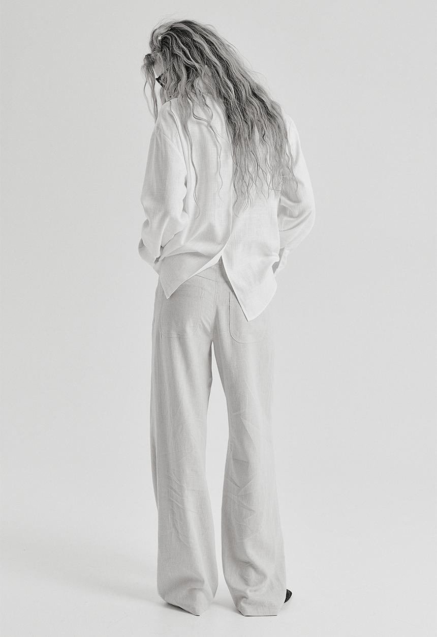 H&M - Linen-blend straight trousers - light grey