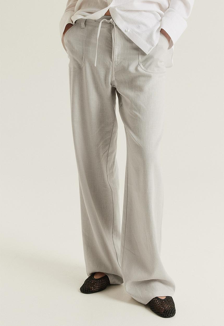 H&M - Linen-blend straight trousers - light grey