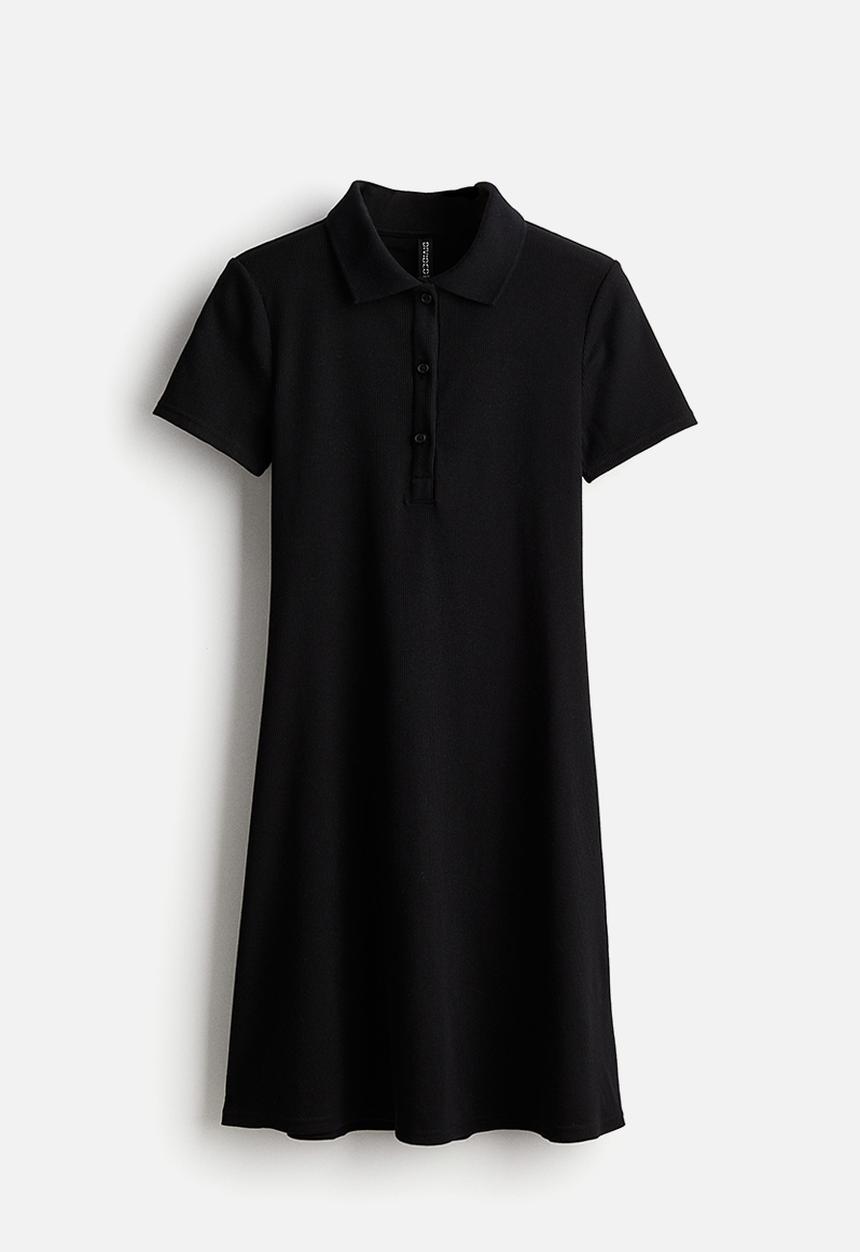 H&M - Collared ribbed dress - black