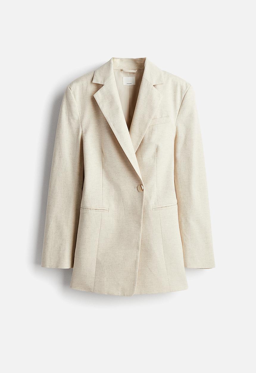 H&M - Waisted linen-blend blazer - light beige