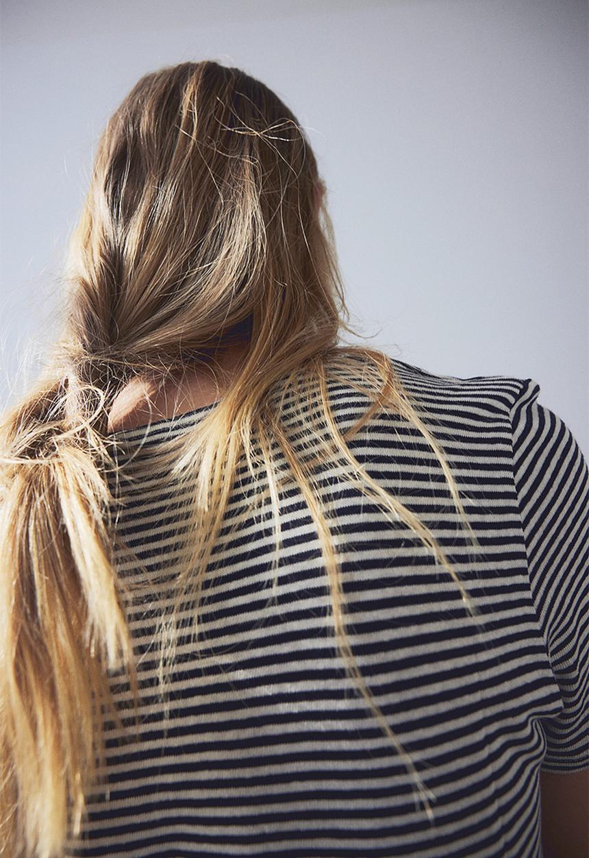 H&M - Linen-blend t-shirt - navy blue striped
