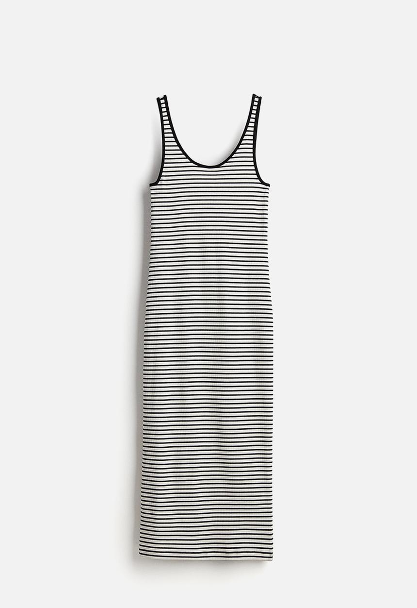 H&M - Ribbed jersey dress - white & black striped 