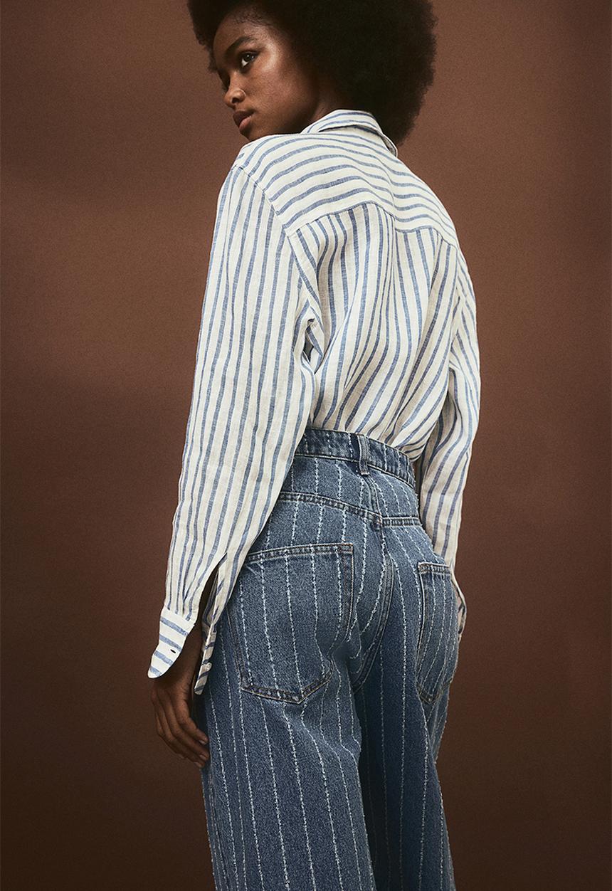 H&M - Linen shirt - white & blue striped