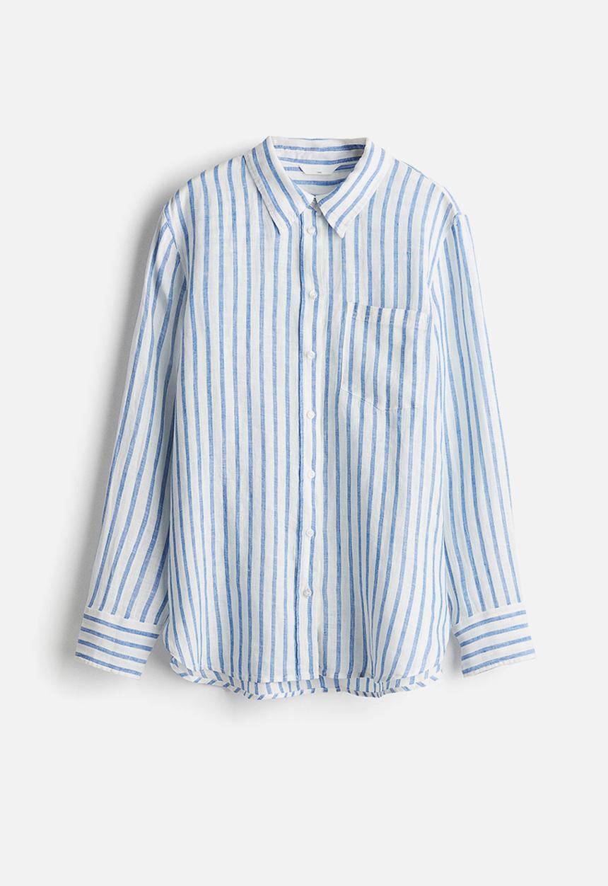 H&M - Linen shirt - white & blue striped