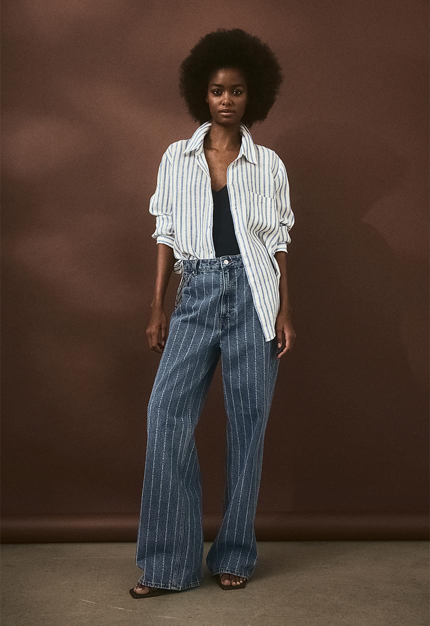 H&M - Linen shirt - white & blue striped