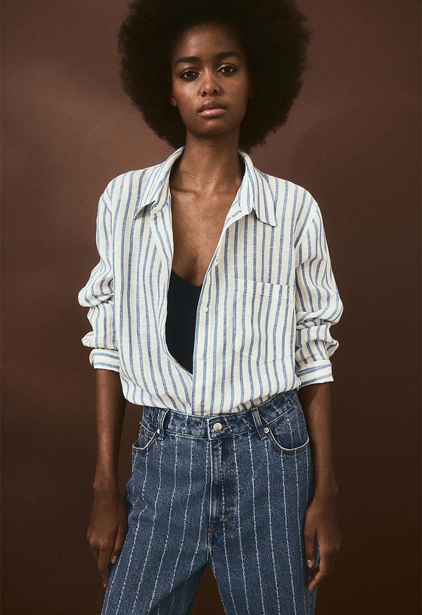 H&M - Linen shirt - white & blue striped