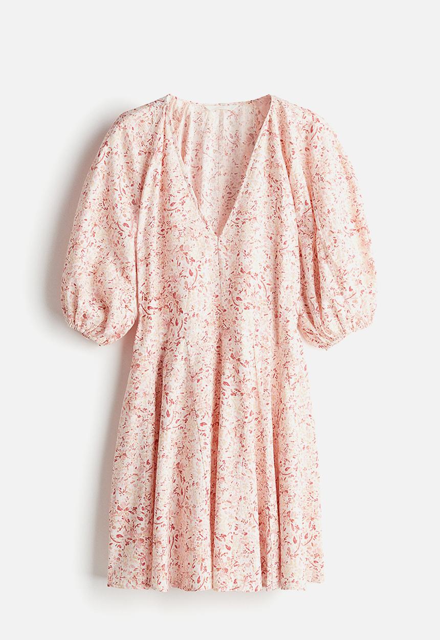 H&M - Flared-skirt dress - light pink patterned