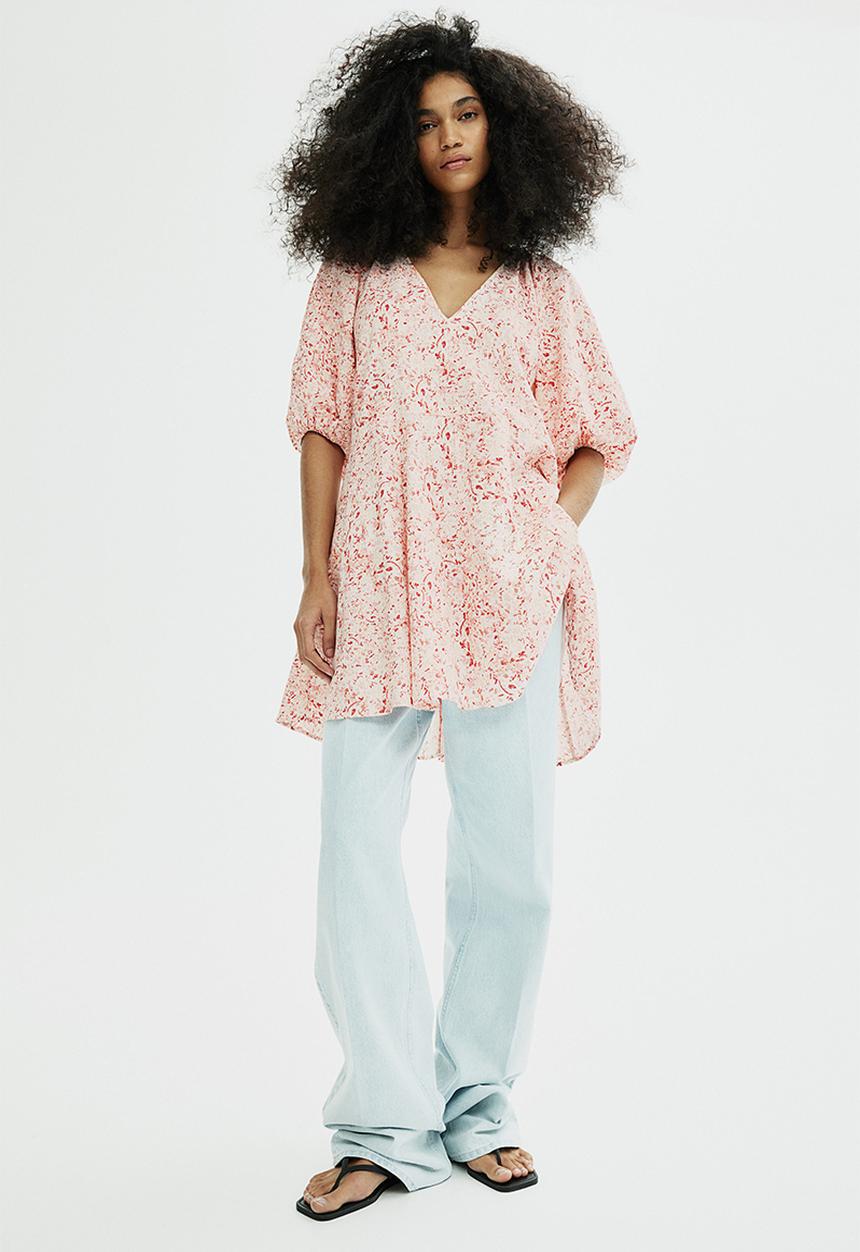 H&M - Flared-skirt dress - light pink patterned