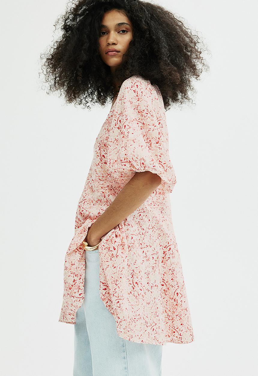 H&M - Flared-skirt dress - light pink patterned
