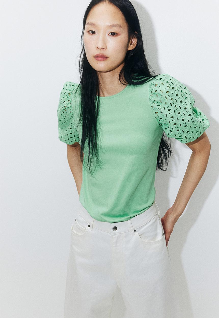 H&M - Puff-sleeved top - mint green