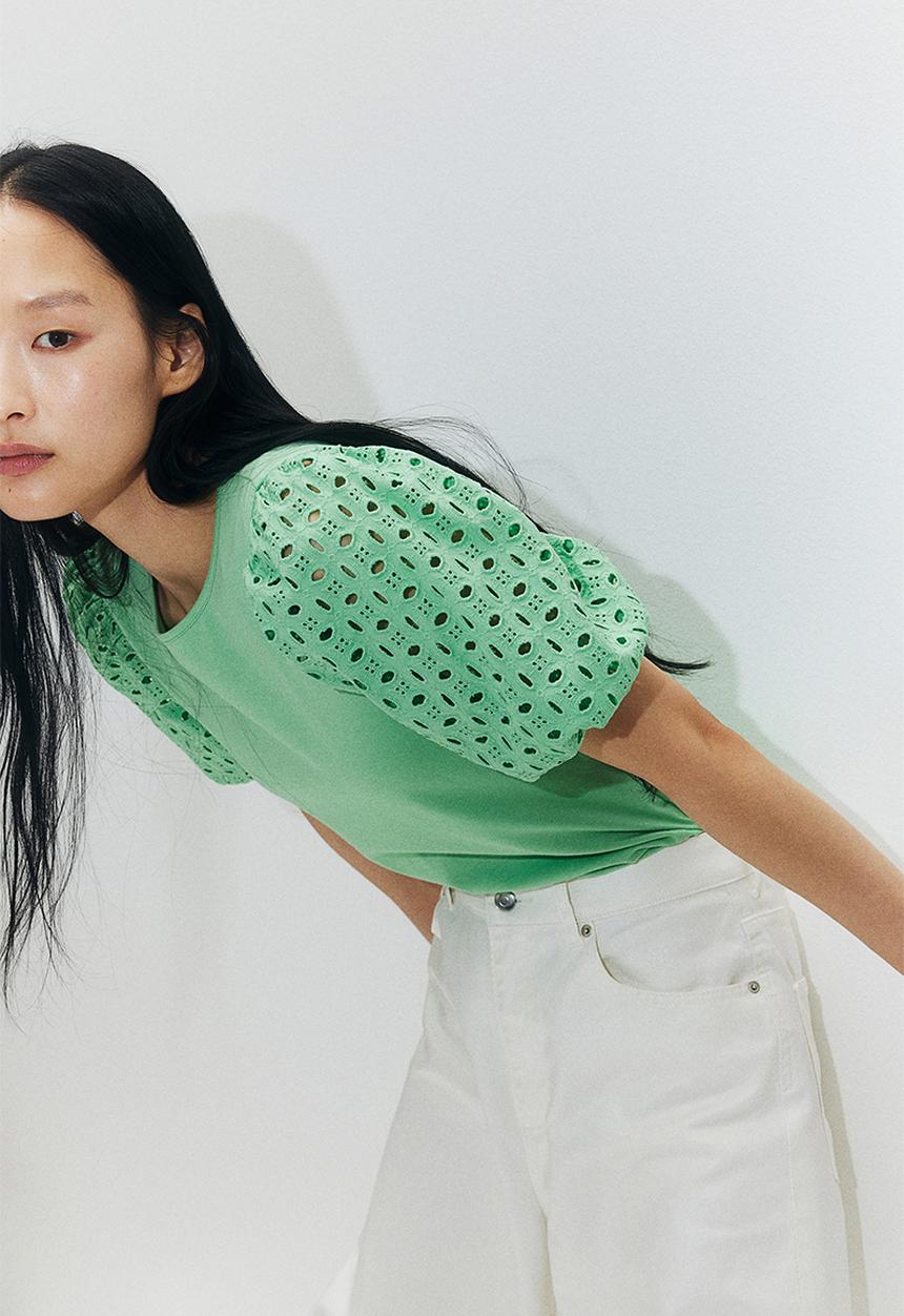 H&M - Puff-sleeved top - mint green