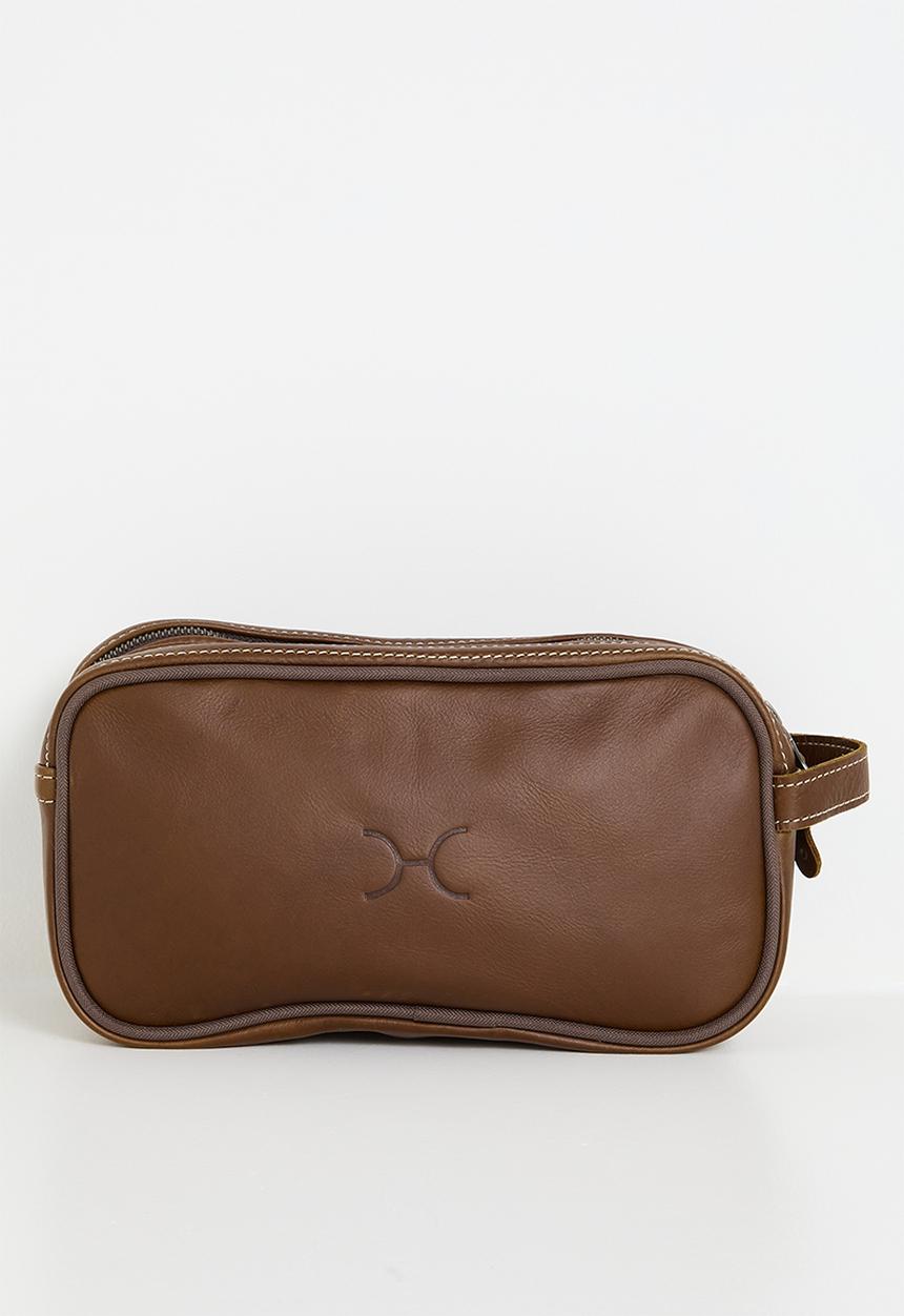 Thandana - Travel Leather double zip toiletry bag- Tobac