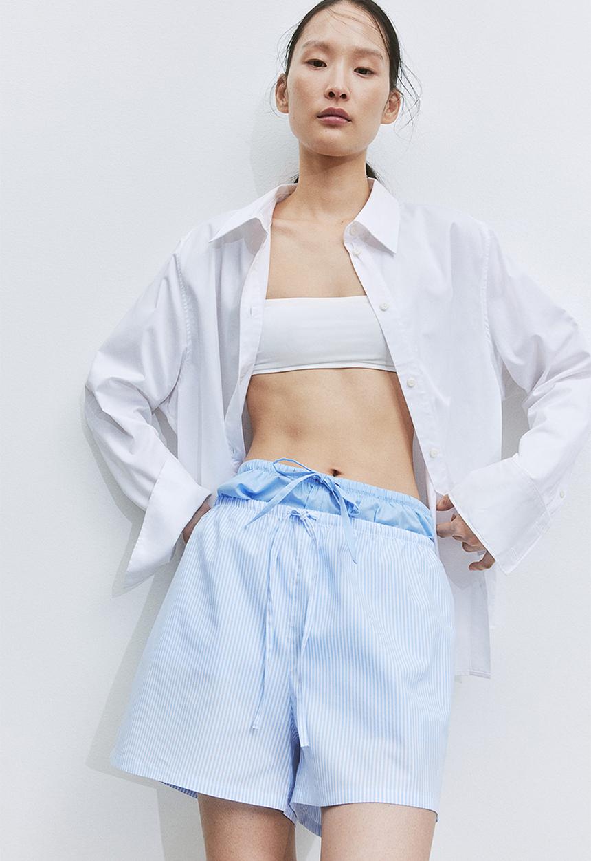 H&M - 2-Pack cotton poplin pyjama shorts - light blue striped