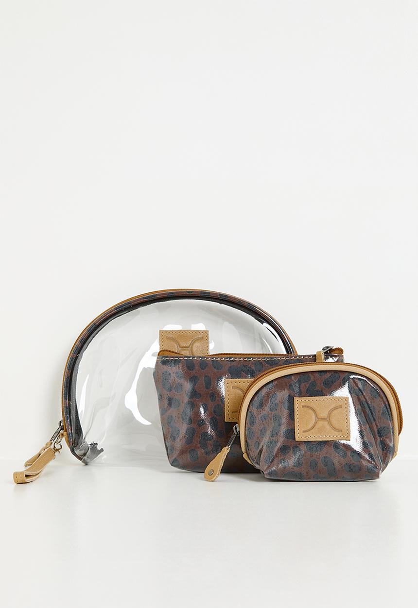 Thandana - Half moon travel pouch set of 3 - Cheetah Coffee