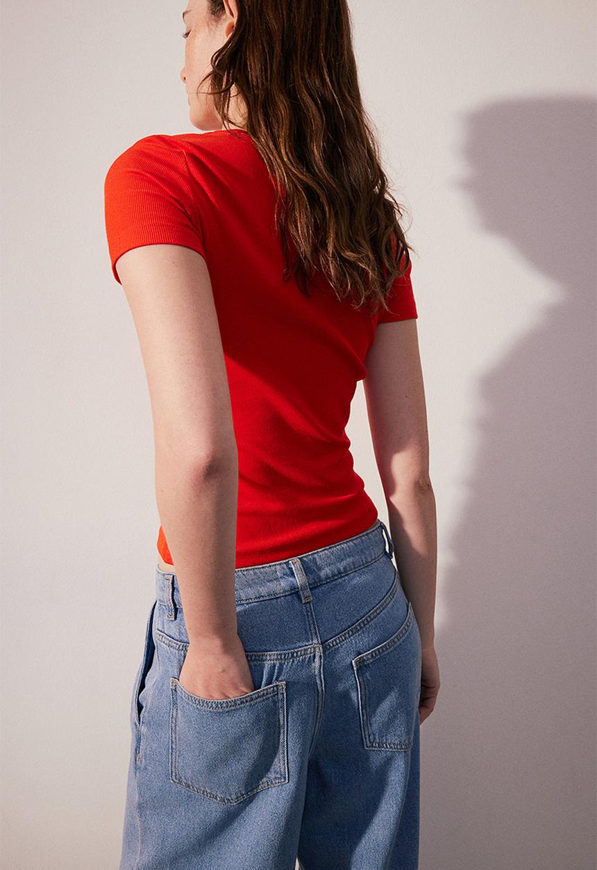 H&M - Ribbed modal-blend T-shirt - red