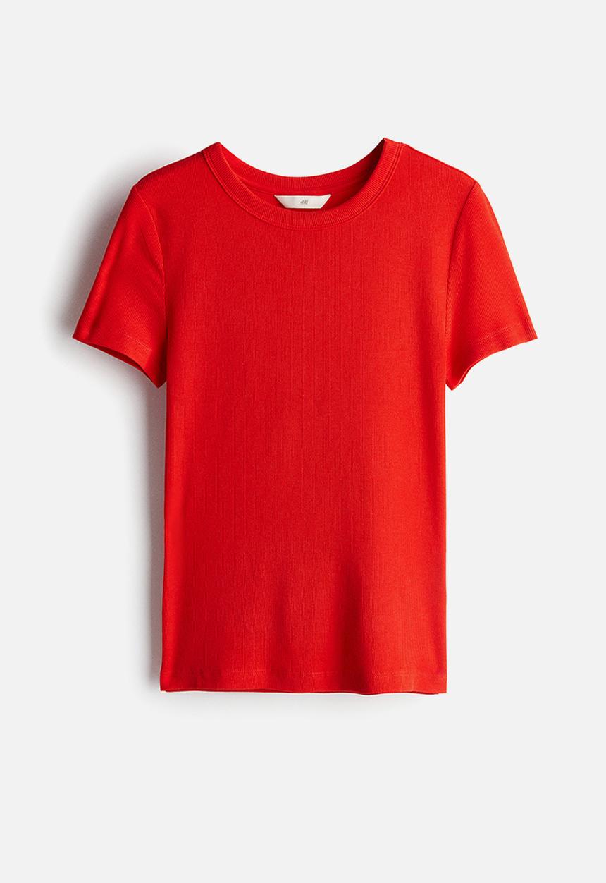 H&M - Ribbed modal-blend T-shirt - red
