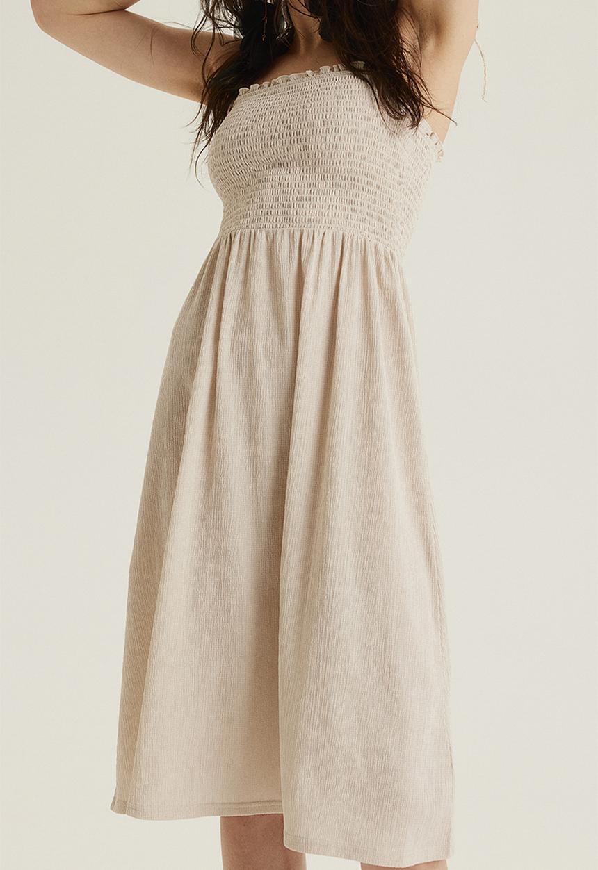 H&M - Tie-strap smocked dress - light beige