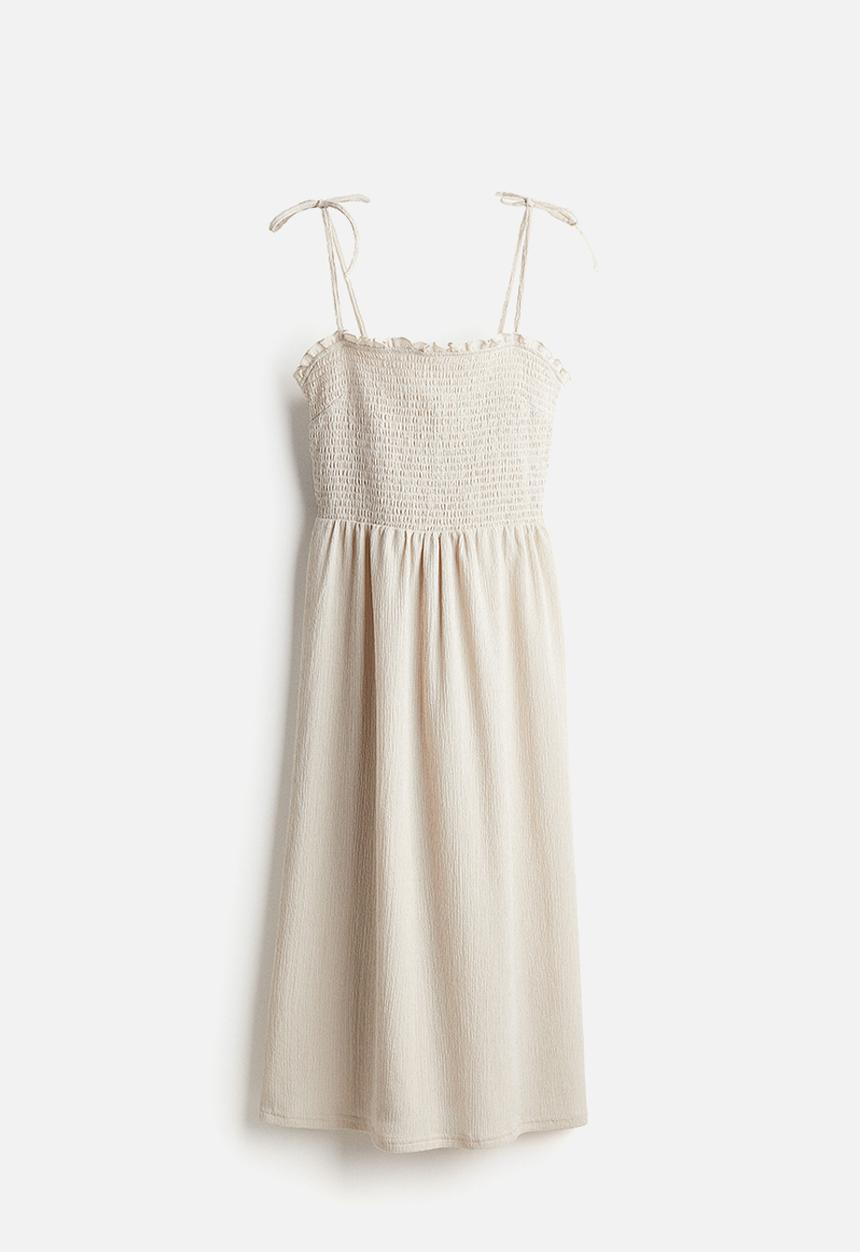 H&M - Tie-strap smocked dress - light beige