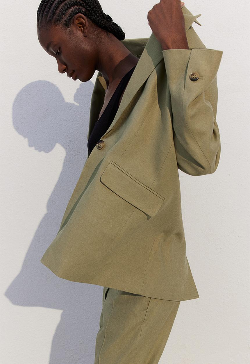 H&M - Linen-blend blazer - khaki green