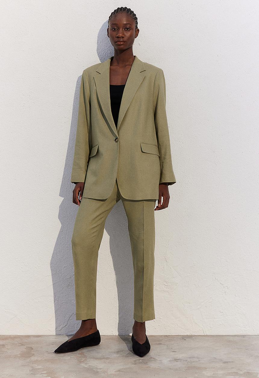 H&M - Linen-blend blazer - khaki green