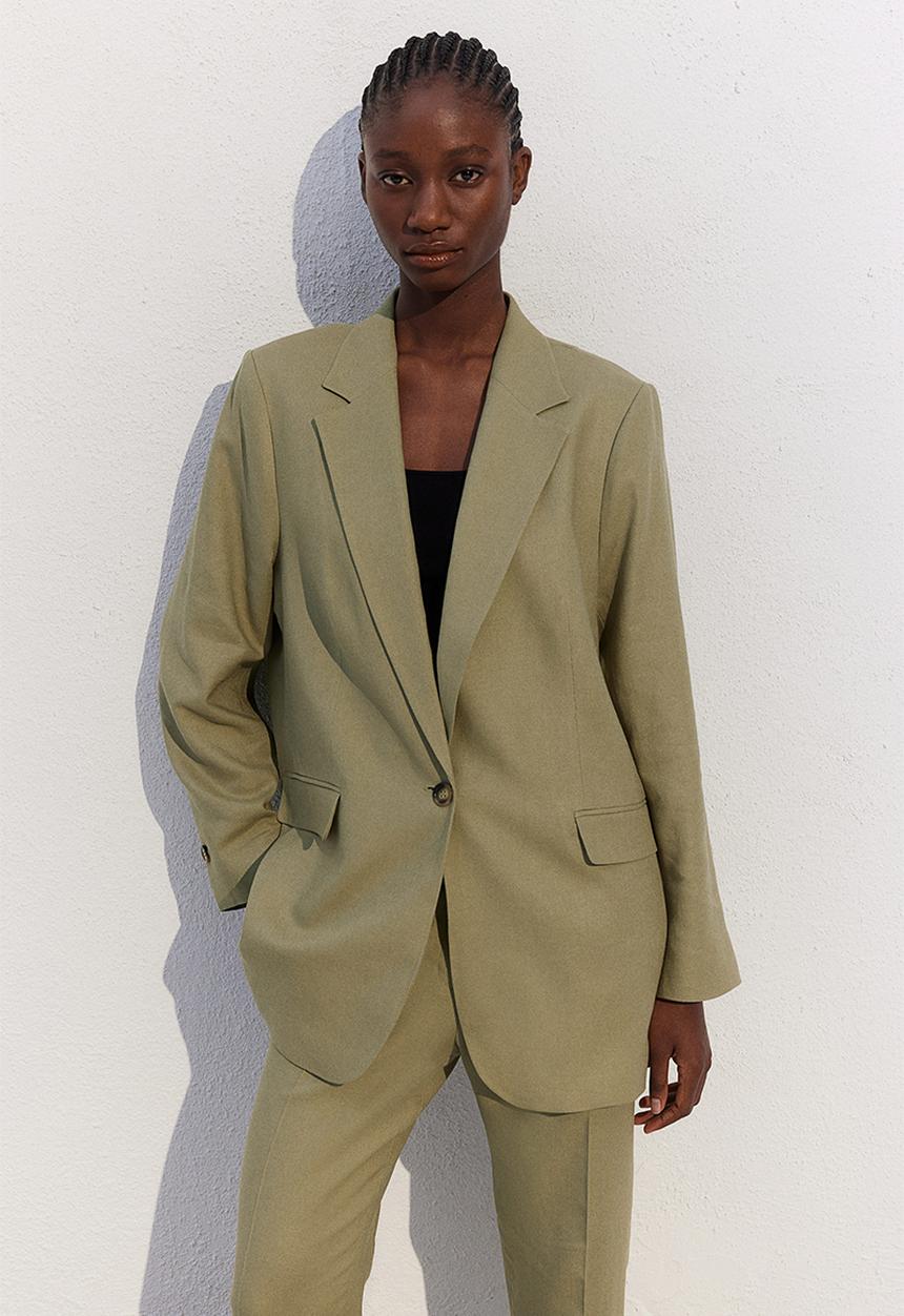 H&M - Linen-blend blazer - khaki green