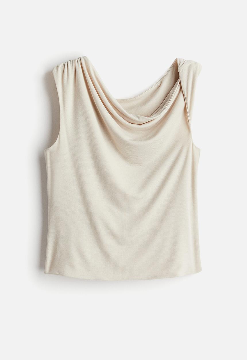 H&M - Twist-detail one-shoulder top - light beige