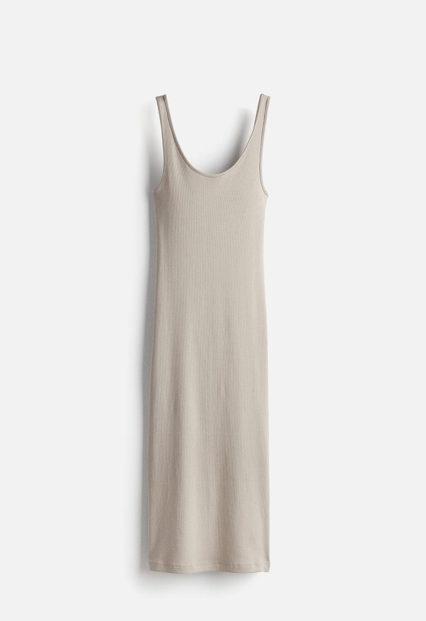 H&M - Ribbed jersey dress - light beige
