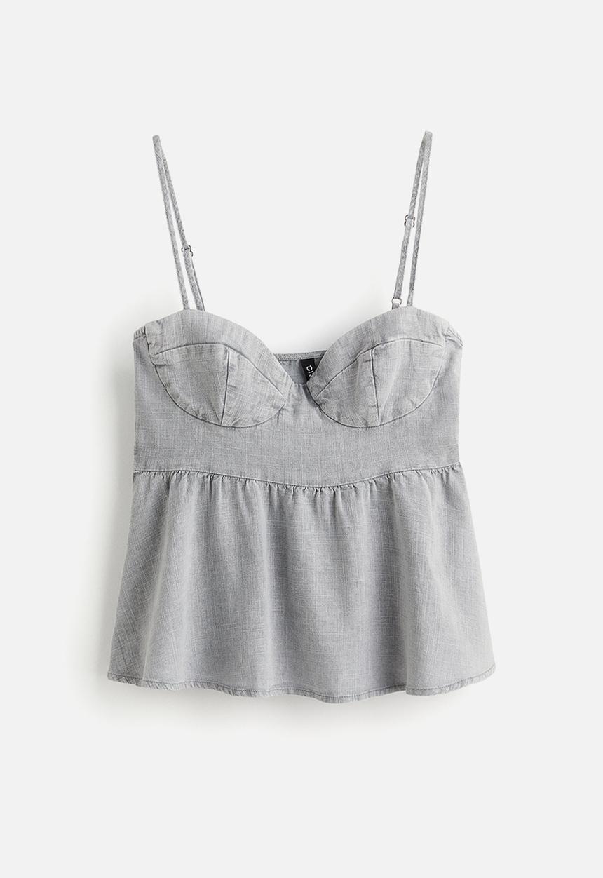 H&M - Linen-blend bustier top - light grey
