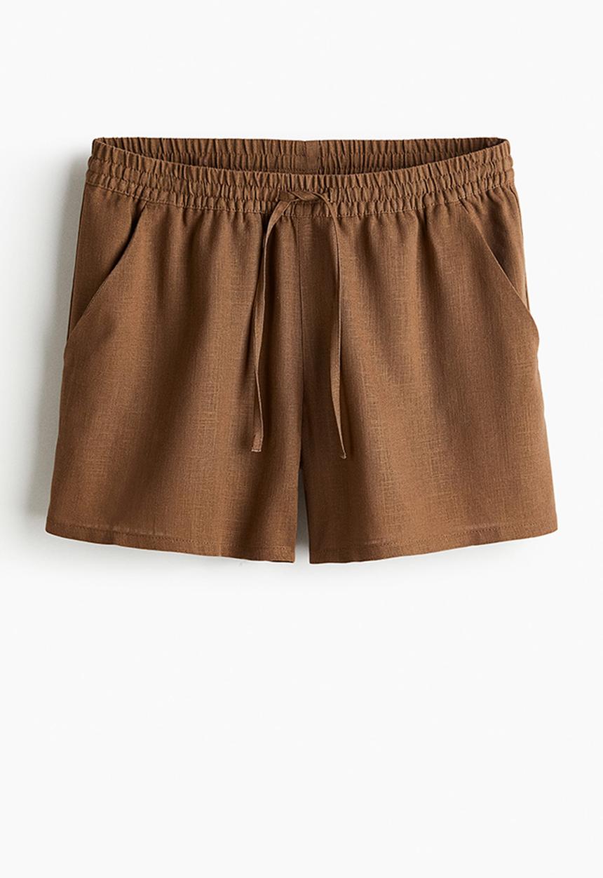 H&M - Linen-blend pull-on shorts - brown