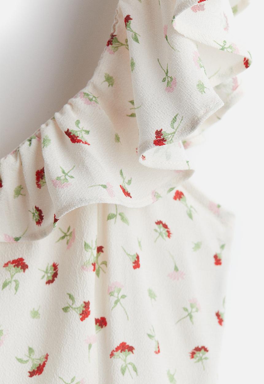 H&M - Frill-trimmed top - cream/small flowers