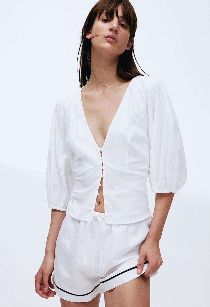 H&M - Linen-blend blouse - white