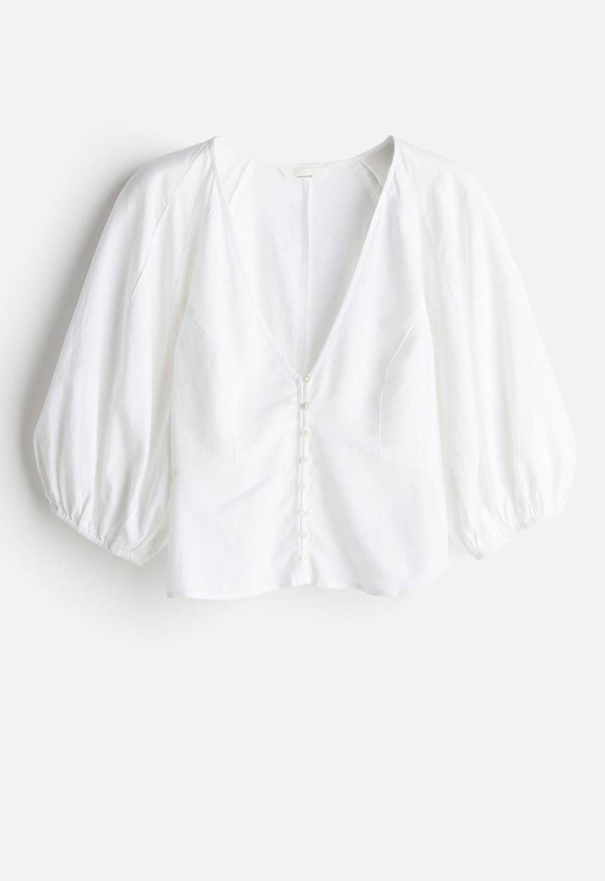H&M - Linen-blend blouse - white