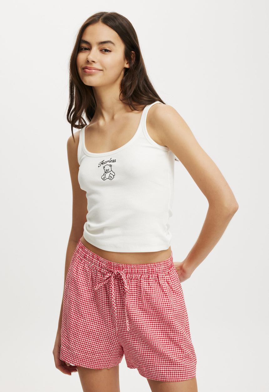 Cotton On - Scoop Neck Graphic Cami - Fearless/ Vintage White